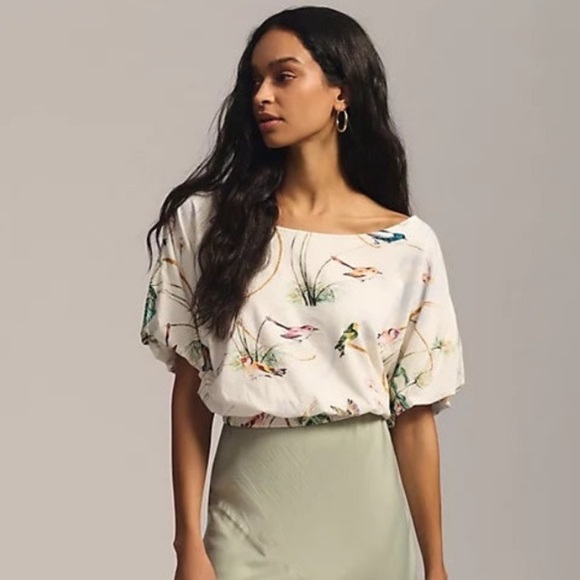 Maeve Tops - Maeve by Anthropologie | XL Floral Bird Print Bubble Crop